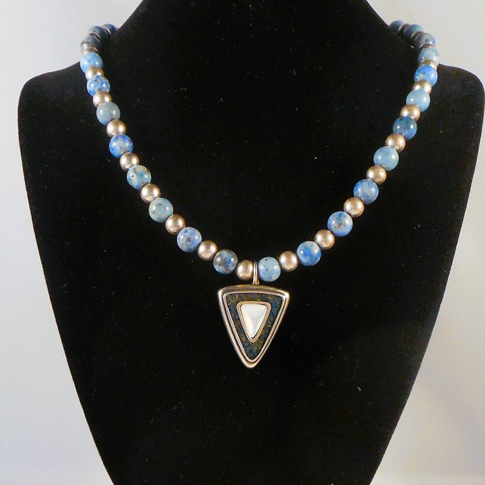 Carolyn Pollack Relios Denim Lapis Beaded Necklace with Arrowhead Pendant